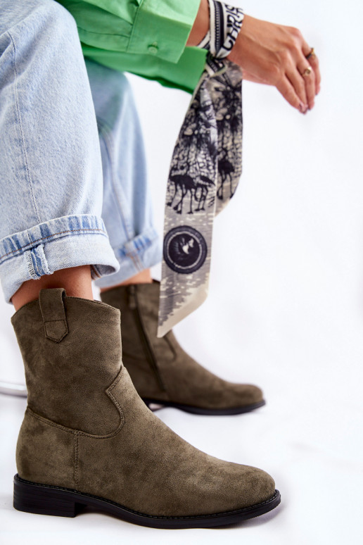 Dámske semišové čižmy na plochom opätku zelená farba Fiorenz