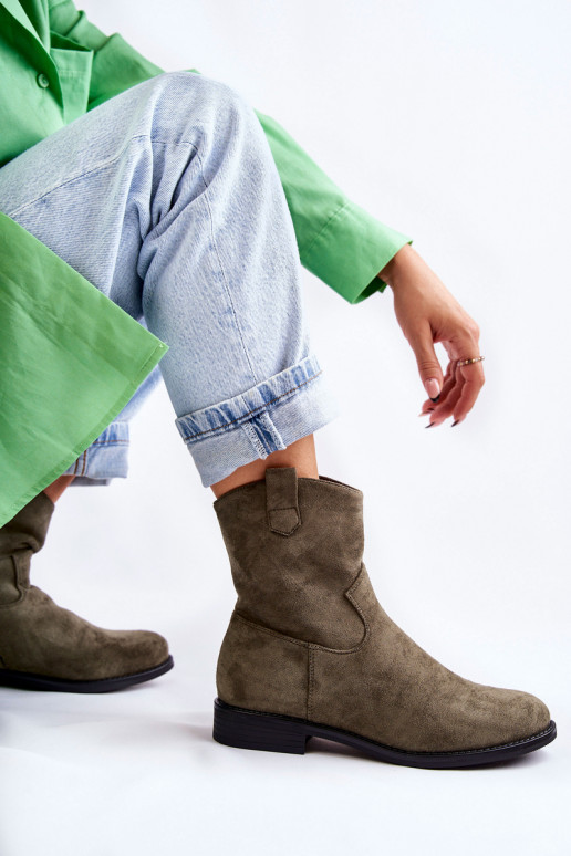 Dámske semišové čižmy na plochom opätku zelená farba Fiorenz