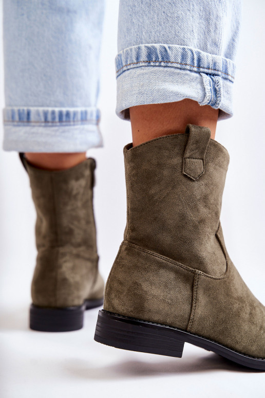 Dámske semišové čižmy na plochom opätku zelená farba Fiorenz