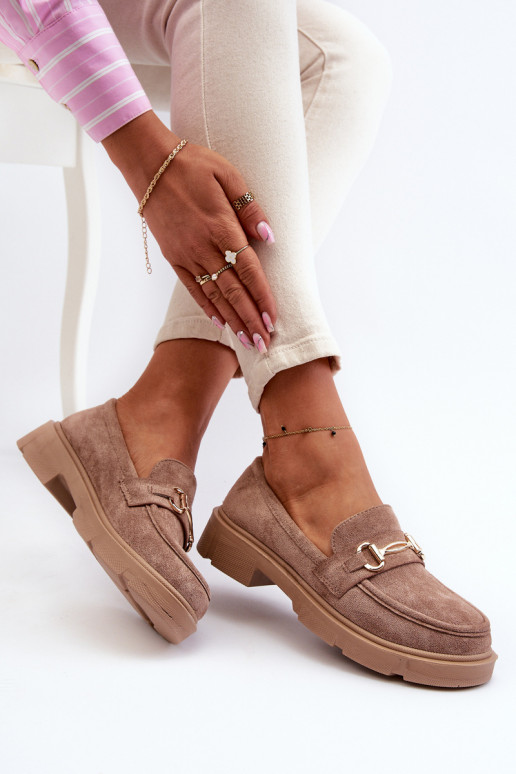 dámske mokasíny so zlatými detailmi z eko semišuoIne Hnedá farba Lighas
