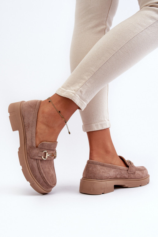 dámske mokasíny so zlatými detailmi z eko semišuoIne Hnedá farba Lighas