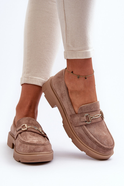 dámske mokasíny so zlatými detailmi z eko semišuoIne Hnedá farba Lighas