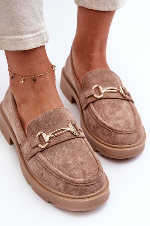dámske mokasíny so zlatými detailmi z eko semišuoIne Hnedá farba Lighas