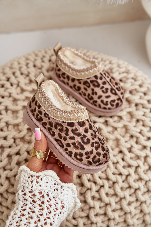 Snehule Čižmy deti so vzormi leopardej kožušiny s platformou zahriať sa s kožušinou vo vnútri Hnedá farba Vilabria