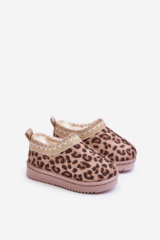 Snehule Čižmy deti so vzormi leopardej kožušiny s platformou zahriať sa s kožušinou vo vnútri Hnedá farba Vilabria