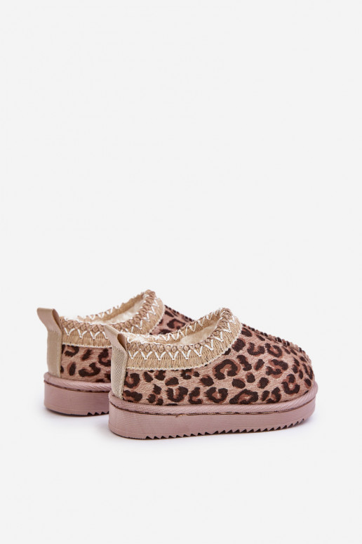 Snehule Čižmy deti so vzormi leopardej kožušiny s platformou zahriať sa s kožušinou vo vnútri Hnedá farba Vilabria