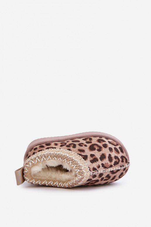 Snehule Čižmy deti so vzormi leopardej kožušiny s platformou zahriať sa s kožušinou vo vnútri Hnedá farba Vilabria