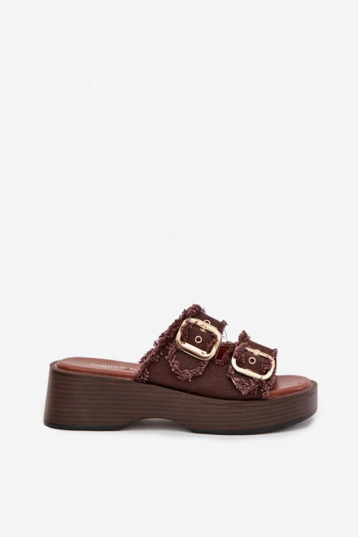 Dámske šľapky s platformou zlatých farieb so sponami čokoládových farieb Renelisse