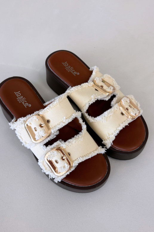 Dámske šľapky s platformou zlatých farieb so sponami slonovinových farieb Renelisse