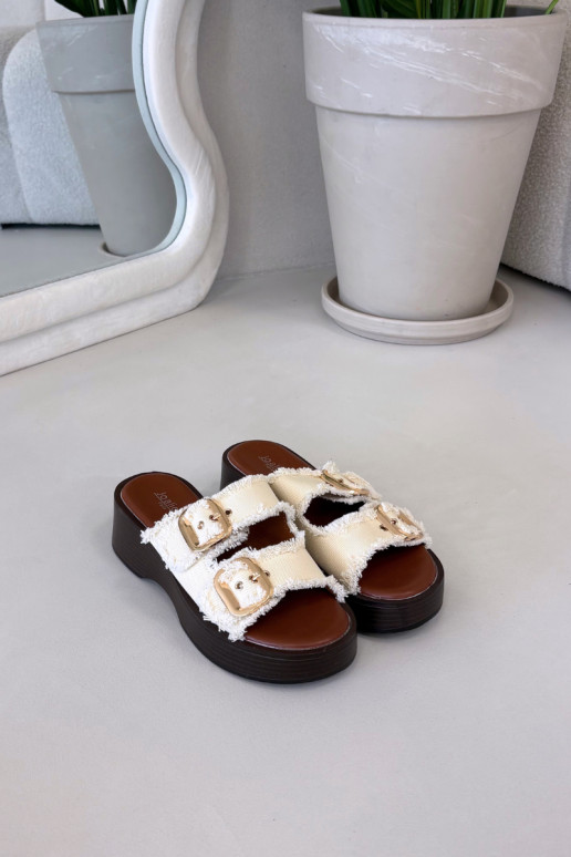 Dámske šľapky s platformou zlatých farieb so sponami slonovinových farieb Renelisse