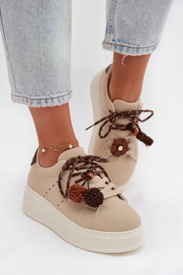 Pieskové Corinna dámske platformové športové topánky s ozdobnými pom-pommi