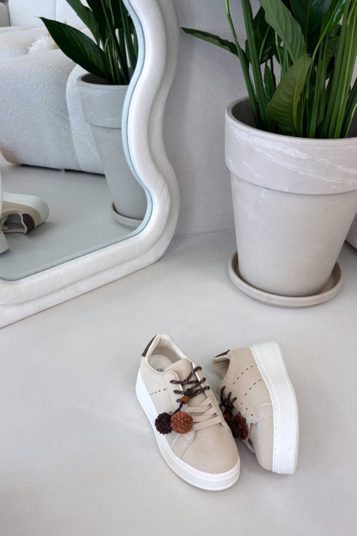 Pieskové Corinna dámske platformové športové topánky s ozdobnými pom-pommi