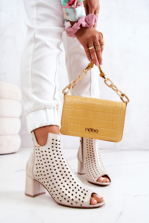 Kožené Prelamované čižmy Máciejka 05420-04 béžová