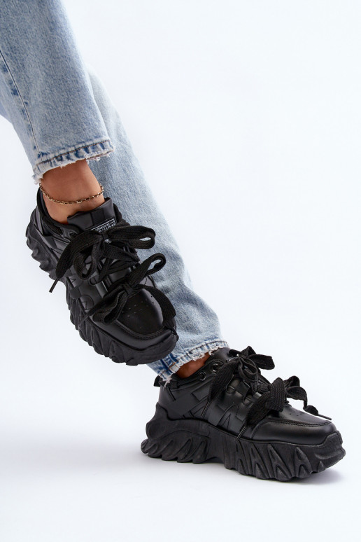 Tenisky model obuvi Dámske s trendovou masívnou podrážkou čierna Ellerai