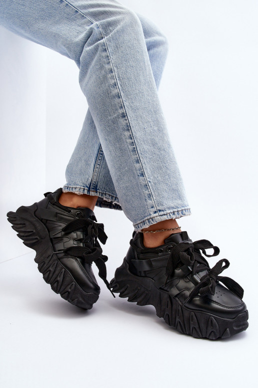 Tenisky model obuvi Dámske s trendovou masívnou podrážkou čierna Ellerai