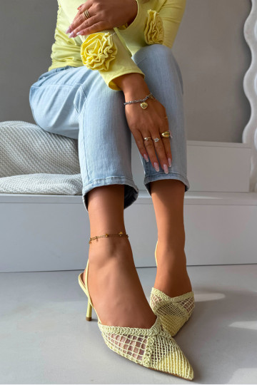 Žlté „Hanelis" sandále s ažúrovými prvkami a tenkými podpätkami 2
