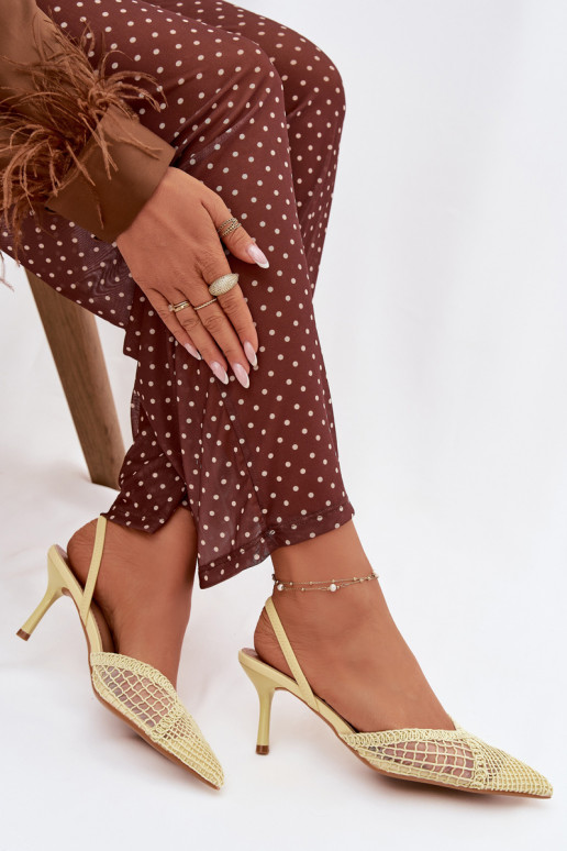 Žlté „Hanelis" sandále s ažúrovými prvkami a tenkými podpätkami