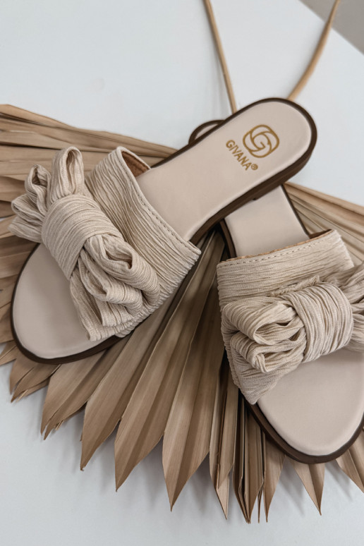 Dámske papuče so širokými podpätkami so stuhami béžová Amivelle