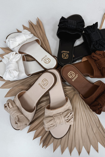 Dámske papuče so širokými podpätkami so stuhami béžová Amivelle 2