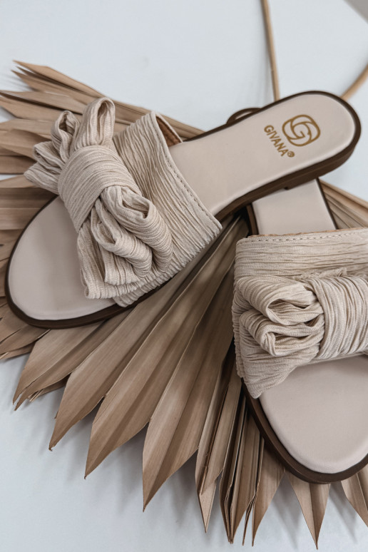 Dámske papuče so širokými podpätkami so stuhami béžová Amivelle