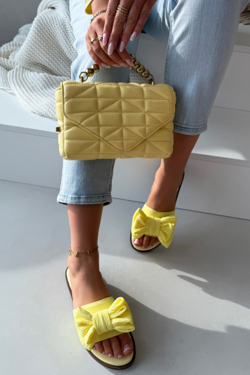 Dámske papuče so širokými podpätkami so stuhami žltá Amivelle 2