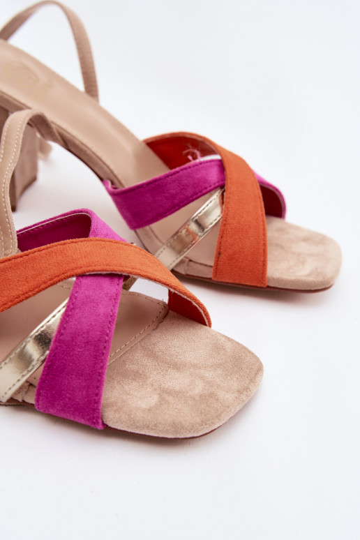 Dámske sandále na vysokom opätku S pruhmi z eko semišuoIne béžová Karilora