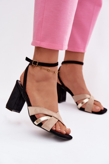 Dámske sandále na vysokom opätku S pruhmi z eko semišuoIne čierna Karilora 2