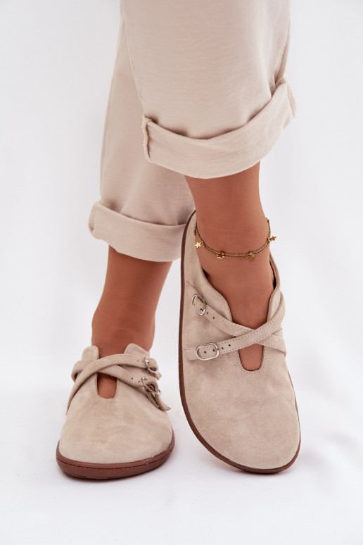 Kožené zo semišu topánky Barefoot Dámske S pruhmi Zazoo N1271 slonovina