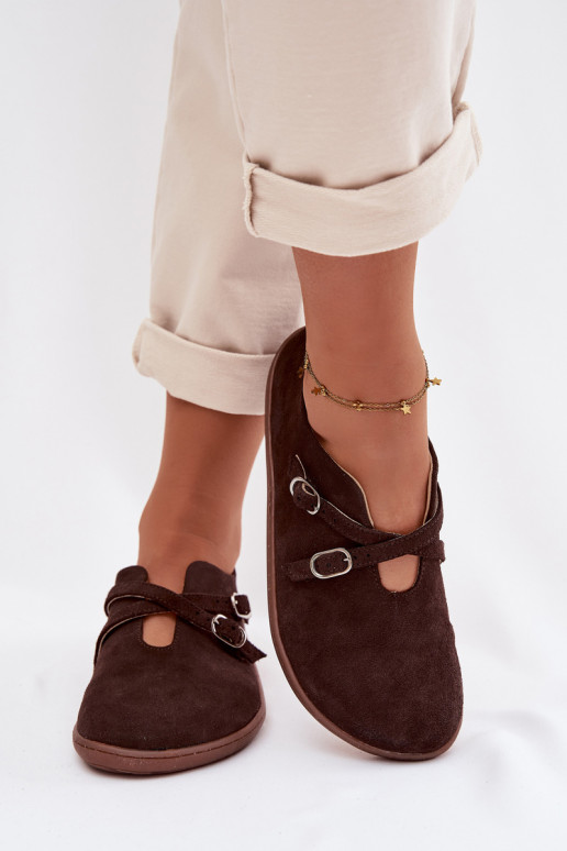 Kožené zo semišu topánky Barefoot Dámske S pruhmi Zazoo N1271 CzekoladoIne