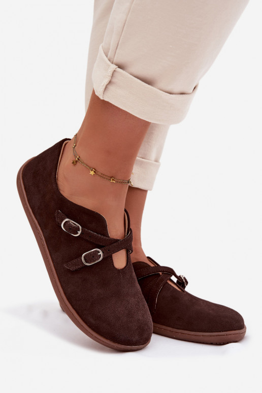 Kožené zo semišu topánky Barefoot Dámske S pruhmi Zazoo N1271 CzekoladoIne