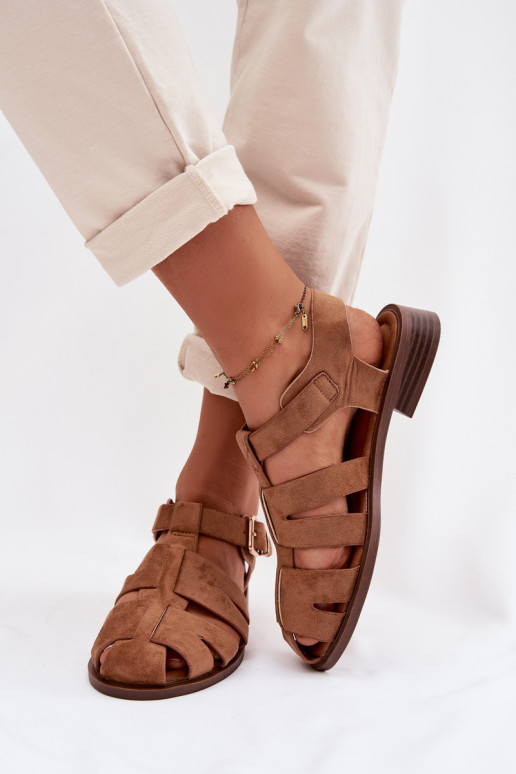 Dámske sandále Rzymianki so zlatými prackami Hnedá farba Janessa