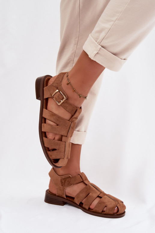 Dámske sandále Rzymianki so zlatými prackami Hnedá farba Janessa