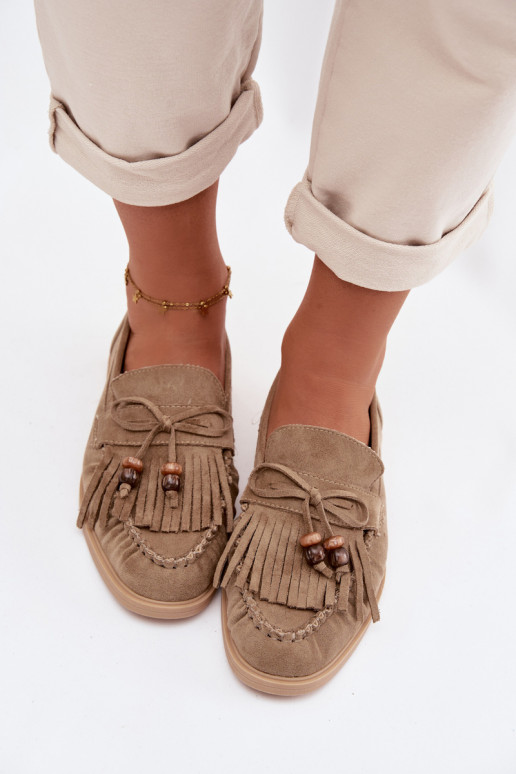 dámske mokasíny so strapcami I koralové farbyikami zelená farba Teressa