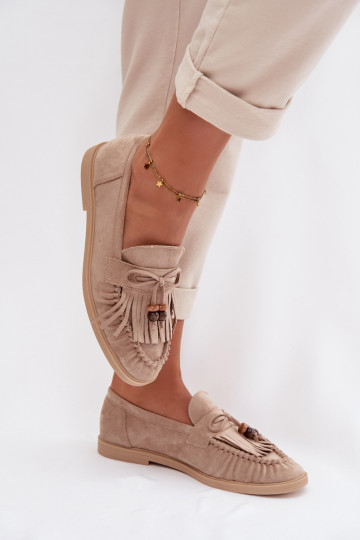 dámske mokasíny so strapcami I koralové farbyikami béžová Teressa