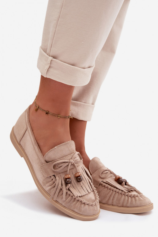 dámske mokasíny so strapcami I koralové farbyikami béžová Teressa