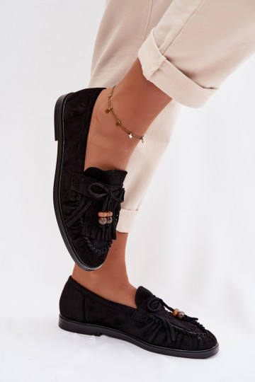 dámske mokasíny so strapcami I koralové farbyikami čierna Teressa