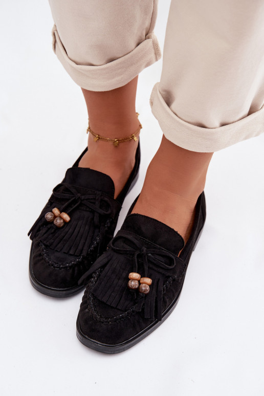 dámske mokasíny so strapcami I koralové farbyikami čierna Teressa