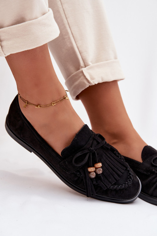 dámske mokasíny so strapcami I koralové farbyikami čierna Teressa