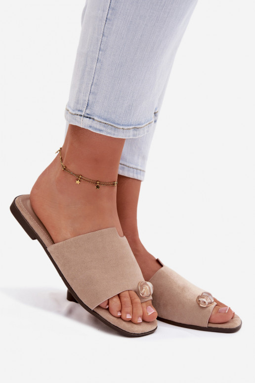 Papuče Dámsky byt S Ornatem Detalem z eko semišuoIne béžová Selavine