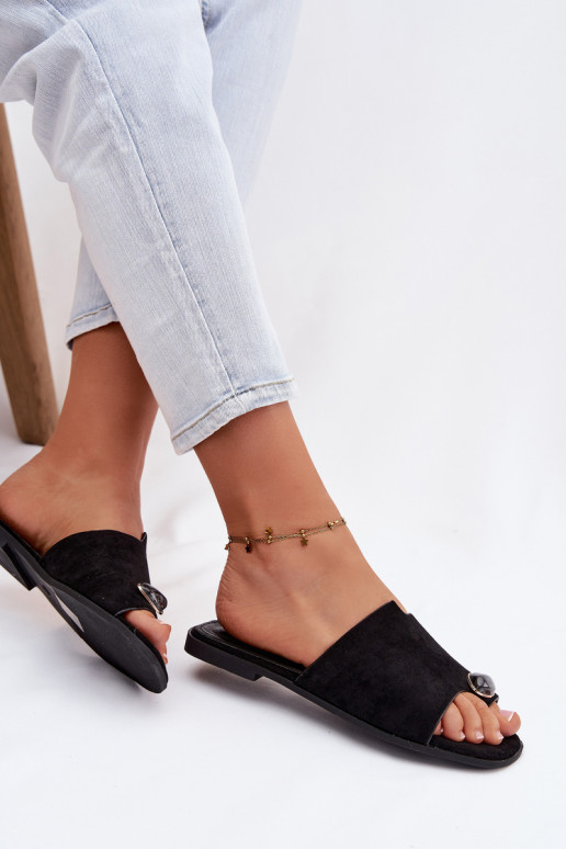 Papuče Dámsky byt S Ornatem Detalem z eko semišuoIne čierna Selavine