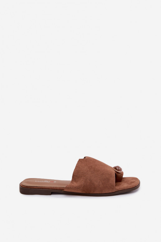 Papuče Dámsky byt S Ornatem Detalem z eko semišuoIne Hnedá farba Selavine