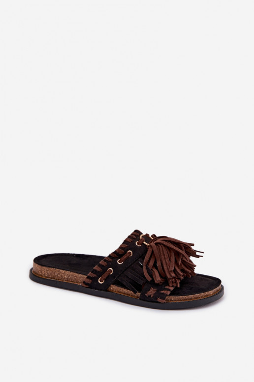 Dámske papuče so strapcami čierna Glorinna