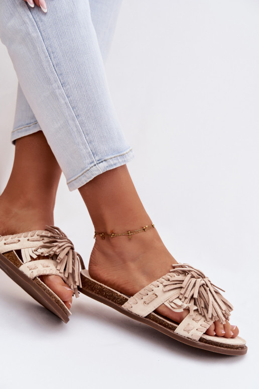 Dámske papuče so strapcami béžová Glorinna