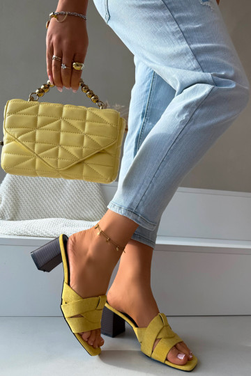 Dámske papuče s podpätkami S pruhmi z eko semišuoIne žltá Corivelle 2