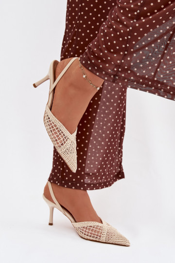Dramblio kaulo farby „Hanelis" sandále s ažúrovými prvkami a tenkými podpätkami