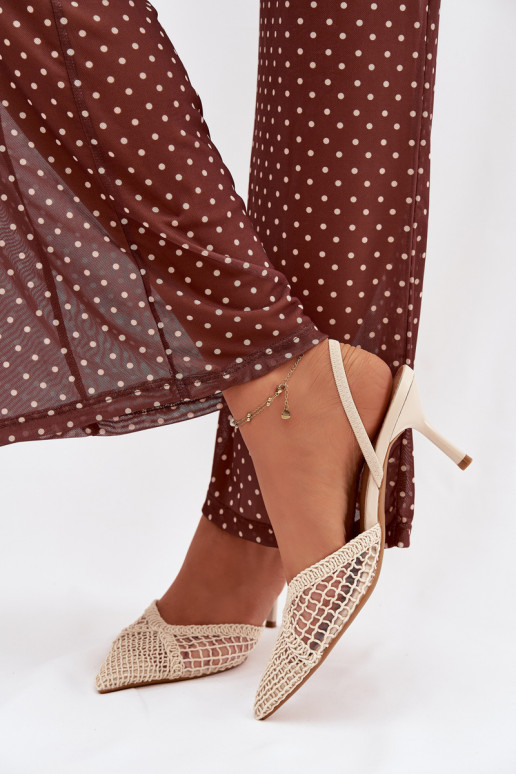 Dramblio kaulo farby „Hanelis" sandále s ažúrovými prvkami a tenkými podpätkami