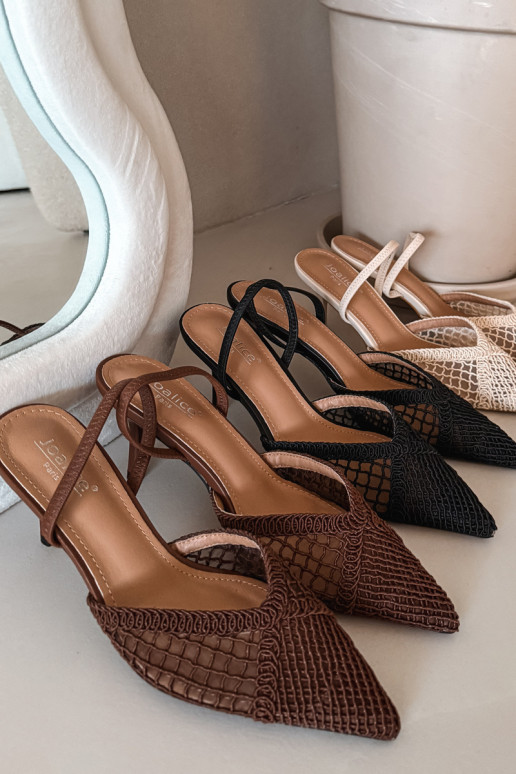 Hnedé „Hanelis" sandále s ažúrovými prvkami a tenkými podpätkami