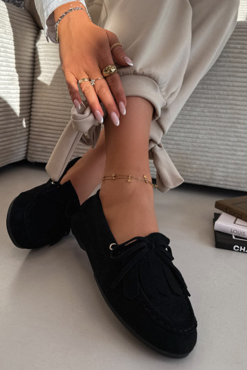 Čierne Glorina dámske mokasíny so štýlovými detailmi a třásňami 2