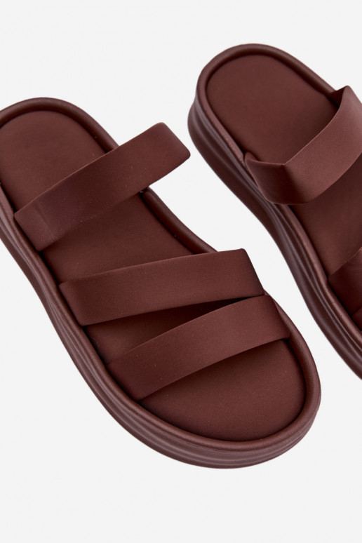 materiál Dámske papuče s platformou S pruhmi CzekoladoIne Liorine