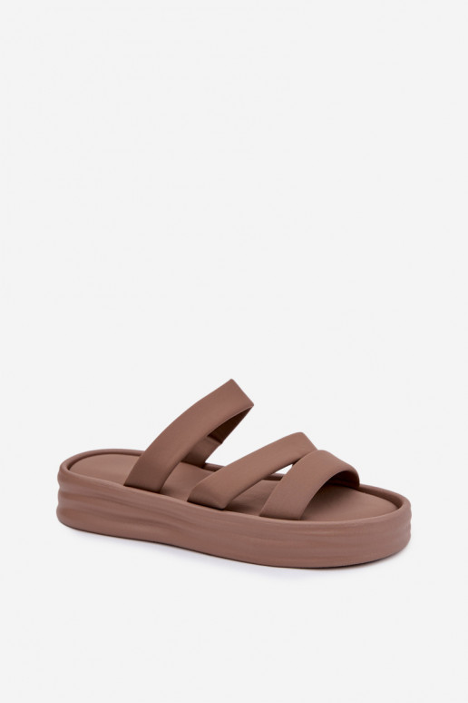 materiál Dámske papuče s platformou S pruhmi khaki farby Liorine